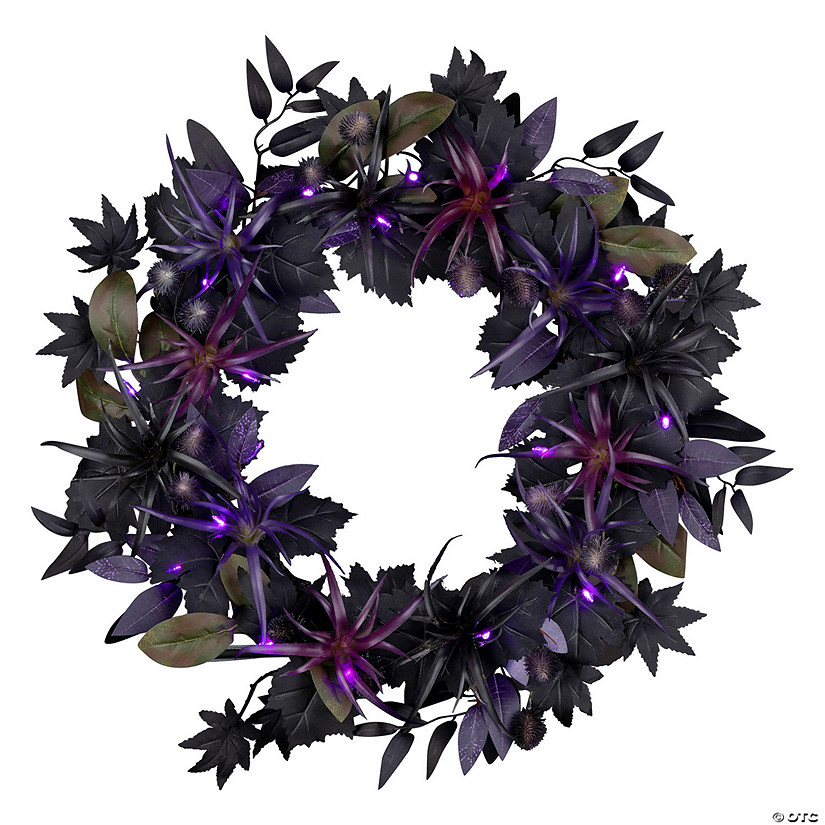 National Tree Company 24&quot; Artificial Scare in the Air Halloween Wreath, 30 Purple LED Lights, Battery Operated Image