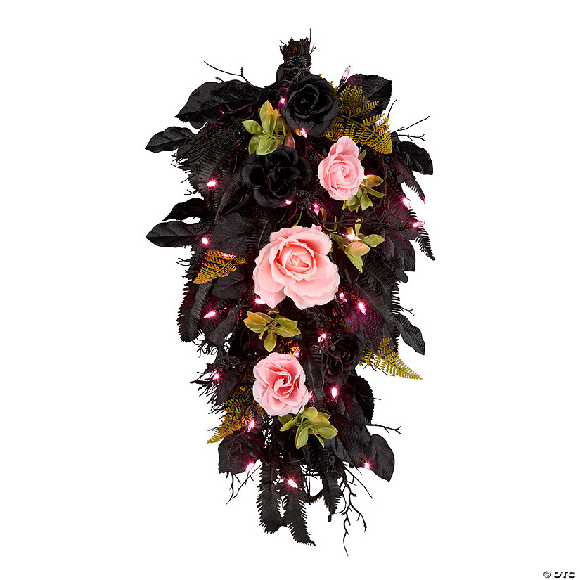 National Tree Company 26&quot; Artificial Cute and Creep Halloween Swag, 30 Pink LED Lights, Battery Operated Image