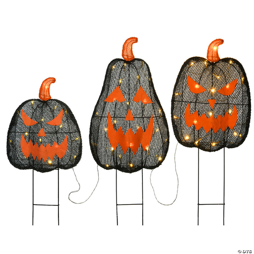 National Tree Company 35 in. Pre-Lit Black Jack-O-Lantern Garden Stakes Image