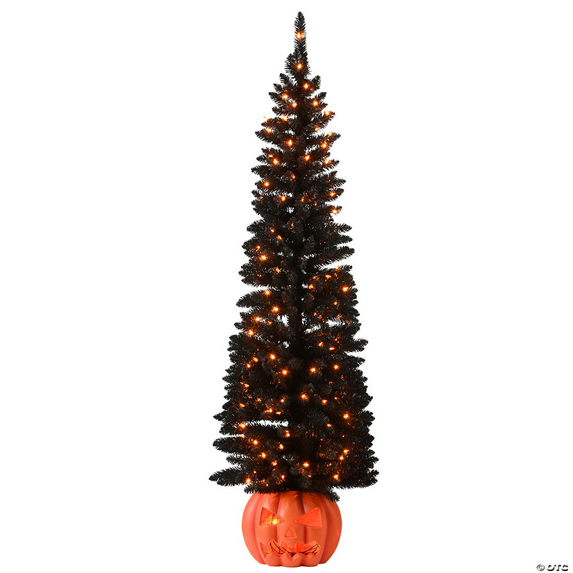 National Tree Company 6 ft. Halloween Half Tree with Orange Lights Image