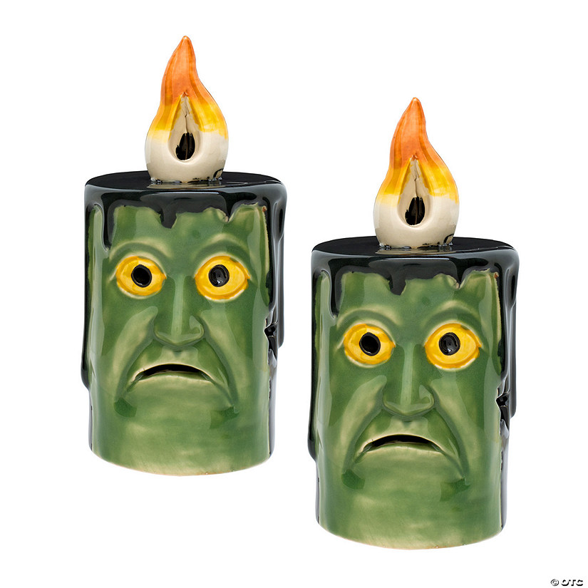 National Tree Company 6" Green Halloween Porcelain Candle, 2 Warm White LED Light, Set of 2 Image
