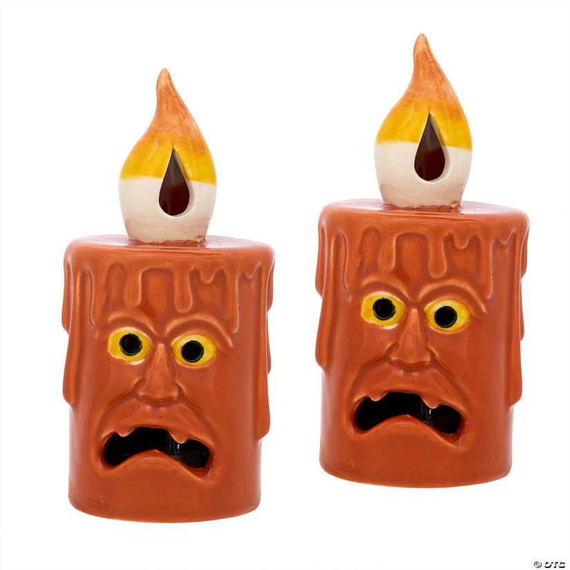 National Tree Company 7" Orange Halloween Porcelain Candle, 2 Warm White LED Light, Set of 2 Image