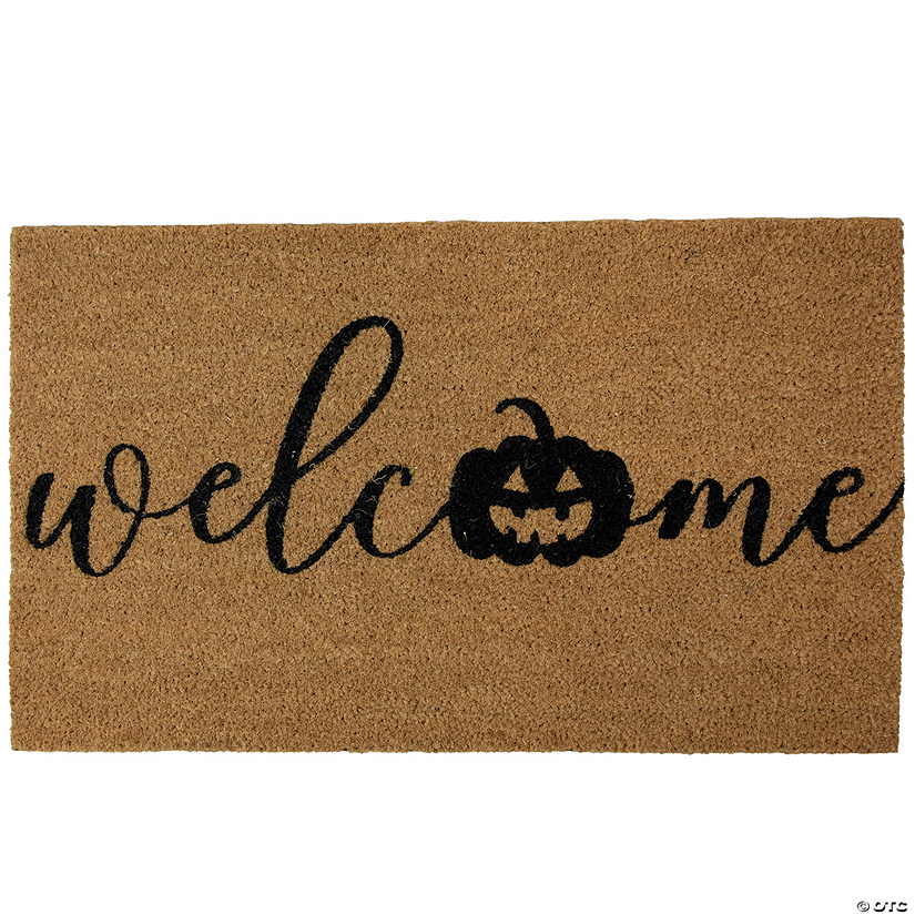 Natural Coir Pumpkin &quot;Welcome&quot; Halloween Doormat 18&quot; Proper 30&quot; Image