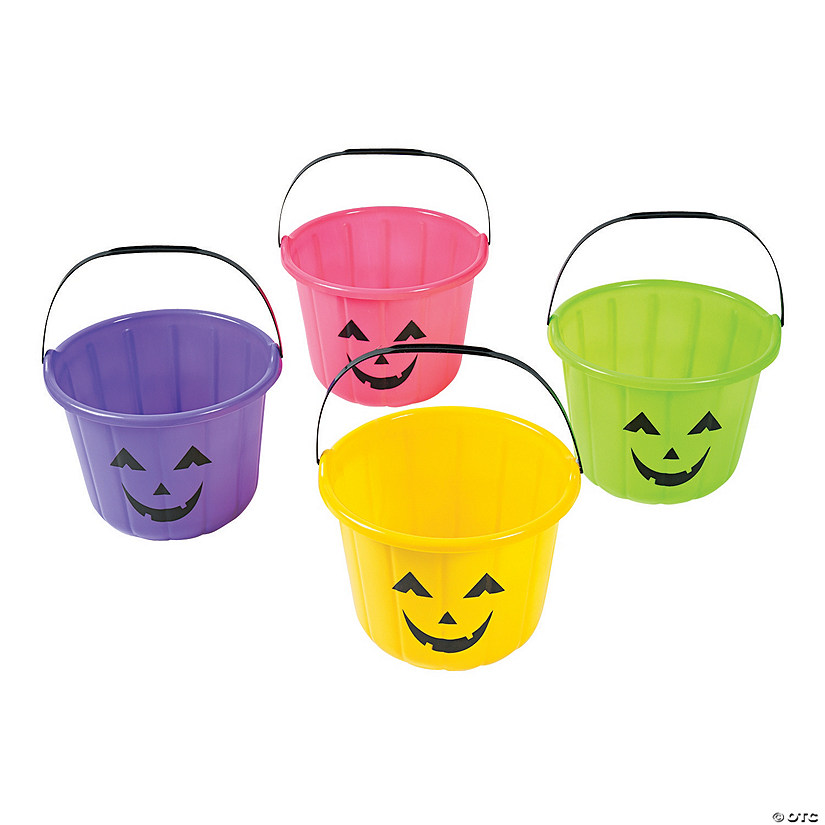 Neon Jack-O&amp;#8217;-Lantern Trick-Or-Treat Buckets - 12 Pc. Image