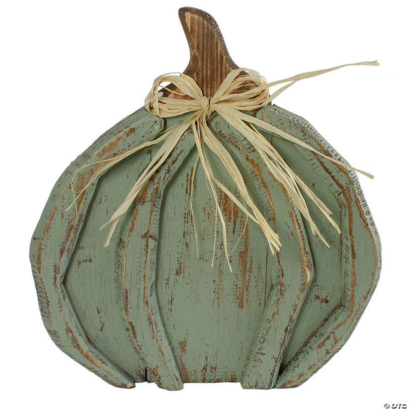 Northlight 12-Inch Green Distressed Halloween Fall Pumpkin Decoration Image