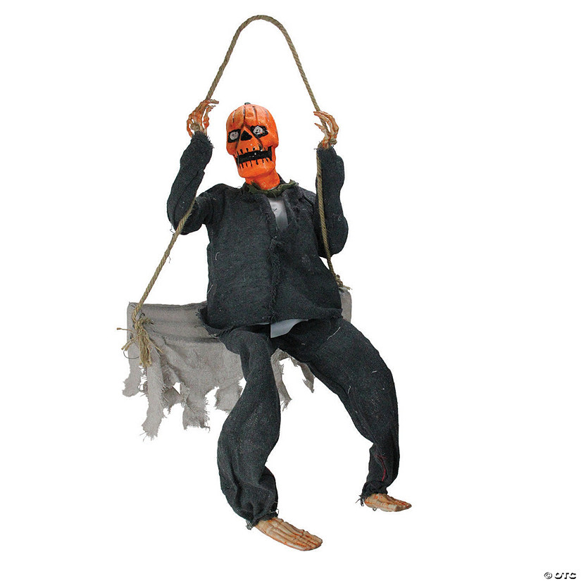 Northlight 28" Black and Orange Hanging Play Swing Pumpkin Man Halloween Decor Image