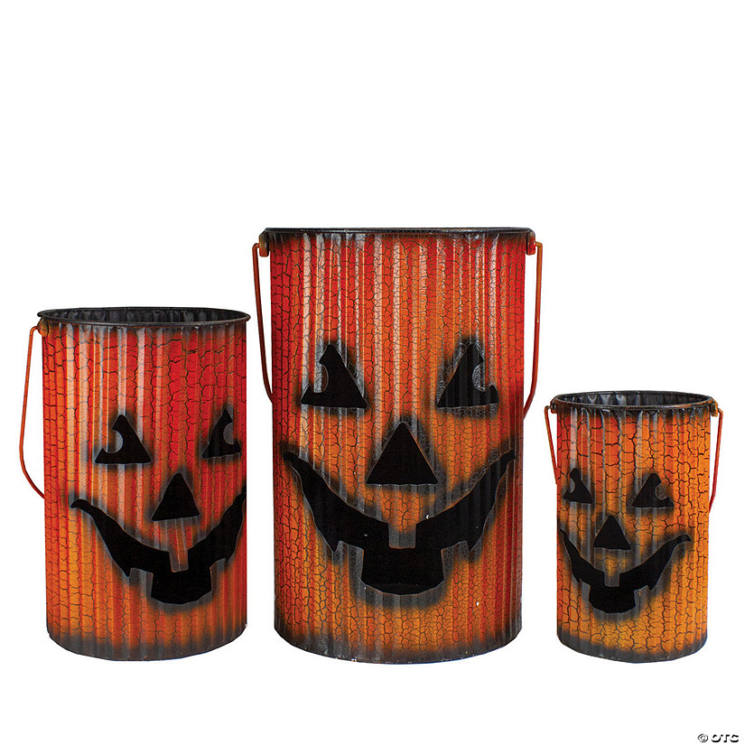 Northlight 3 Piece Black and Orange Metal Pumpkin Lantern Set Halloween Decoration Image