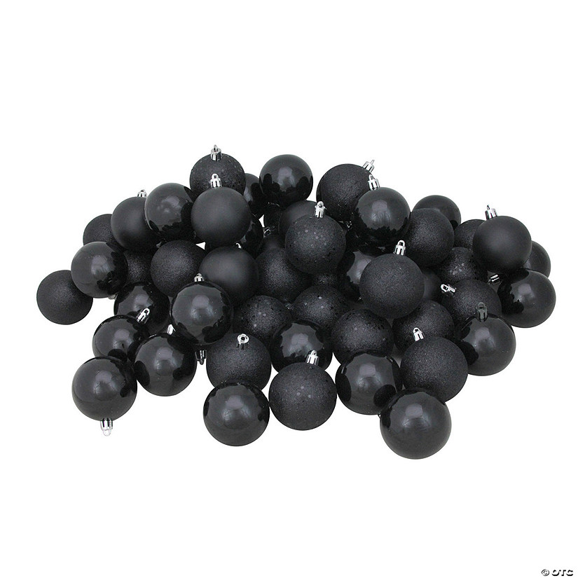 Northlight 60ct Black Shatterproof 4-Finish Christmas Ball Ornaments 2.5" (60mm) Image