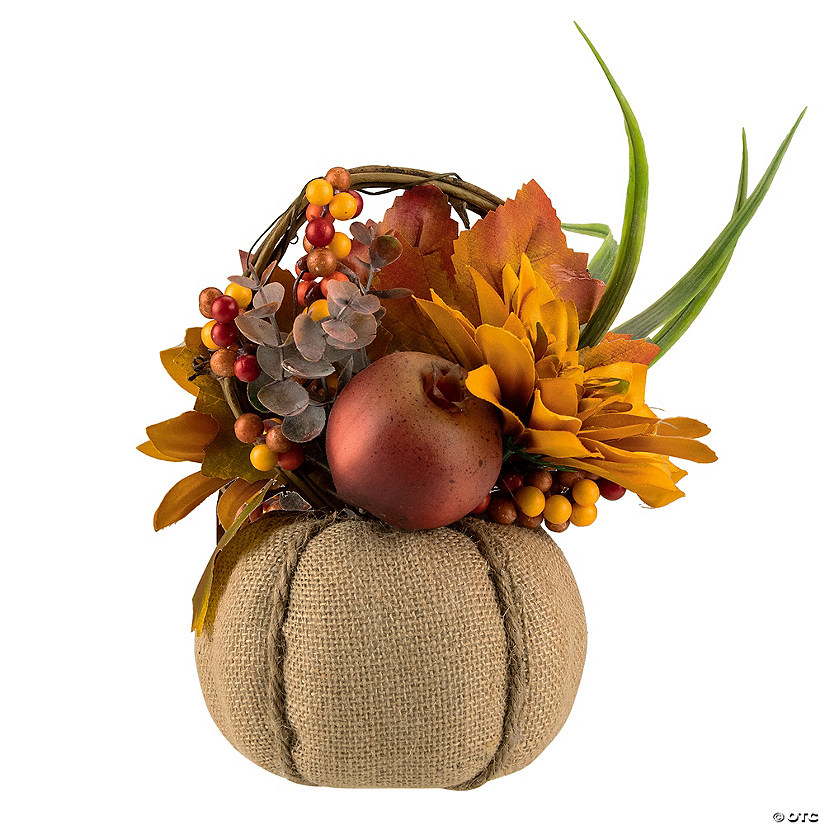 Northlight 9" Yellow Autumn Harvest Floral in Pumpkin Basket Tabletop Decor Image