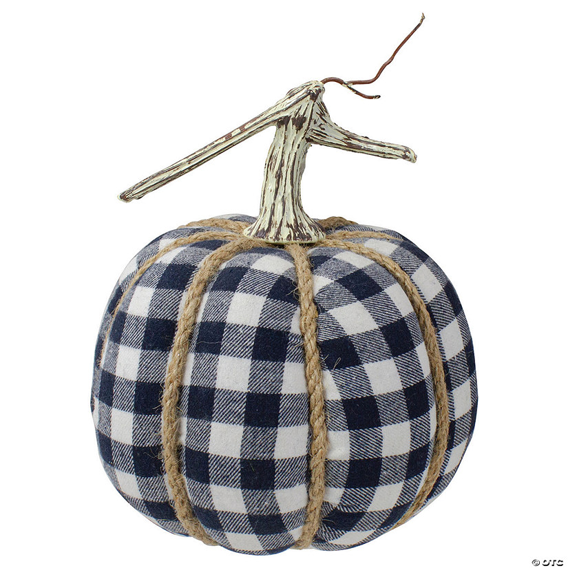 Northlight Dark Blue and White Plaid Fall Harvest Tabletop Pumpkin Image