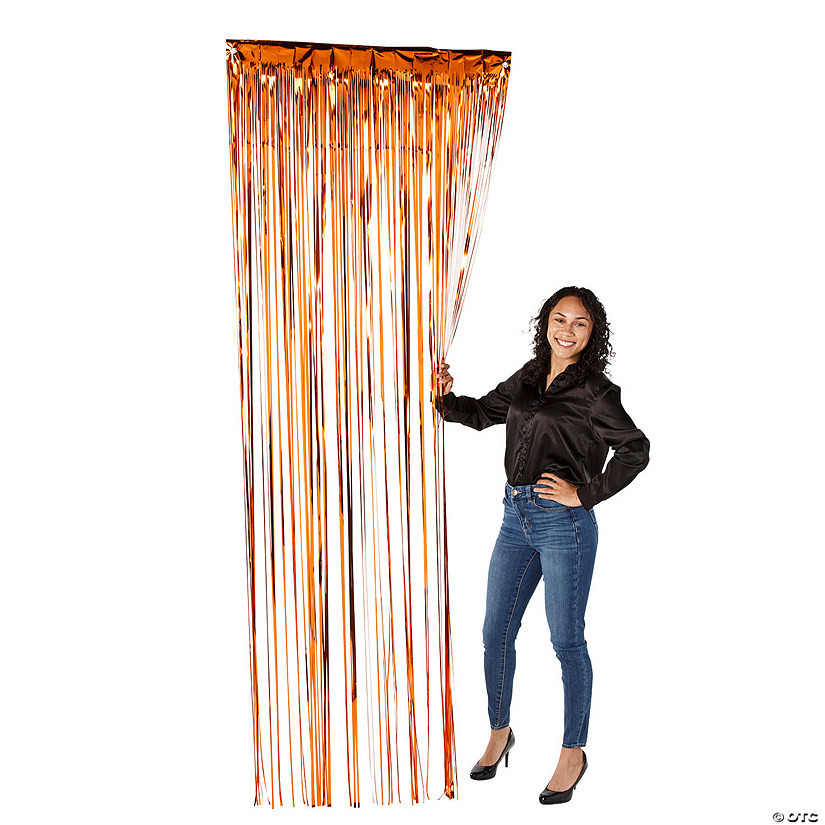 Orange Ready-to-Hang Metallic Foil Fringe Curtain Image