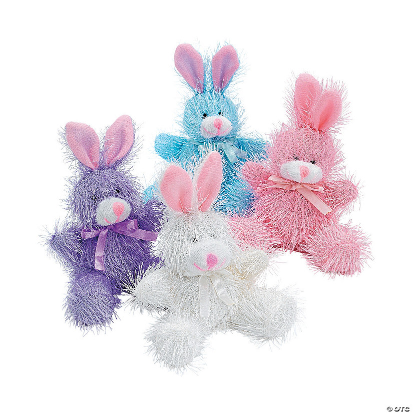 Pastel Pink, Blue, Purple, White Furry Stuffed Bunnies - 12 Pc. Image