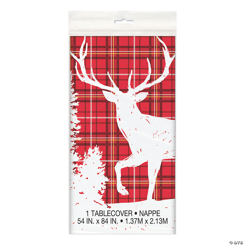 Plaid Deer Christmas Plastic Tablecloth Image