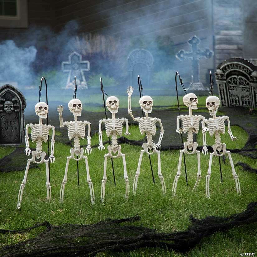 Posable Skeletons & Shepherd&#8217;s Hook Halloween Decorating Kit - 12 Pc. Image