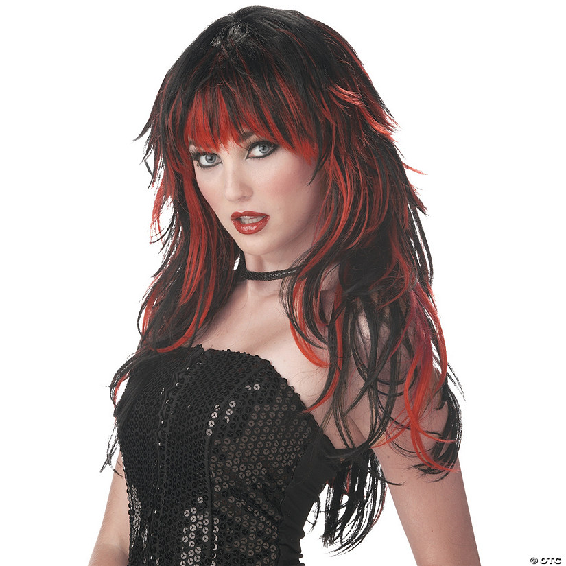 Red & Black Wavy Long with Bangs Wig Image