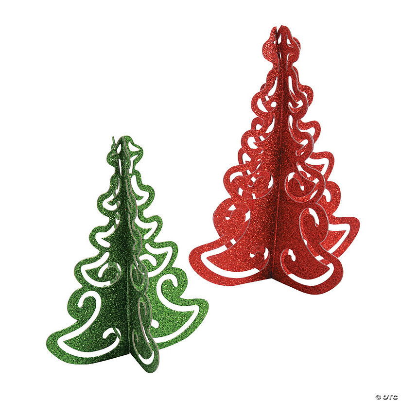Red &amp; Green Glitter Tree Centerpieces - 6 Pc. Image