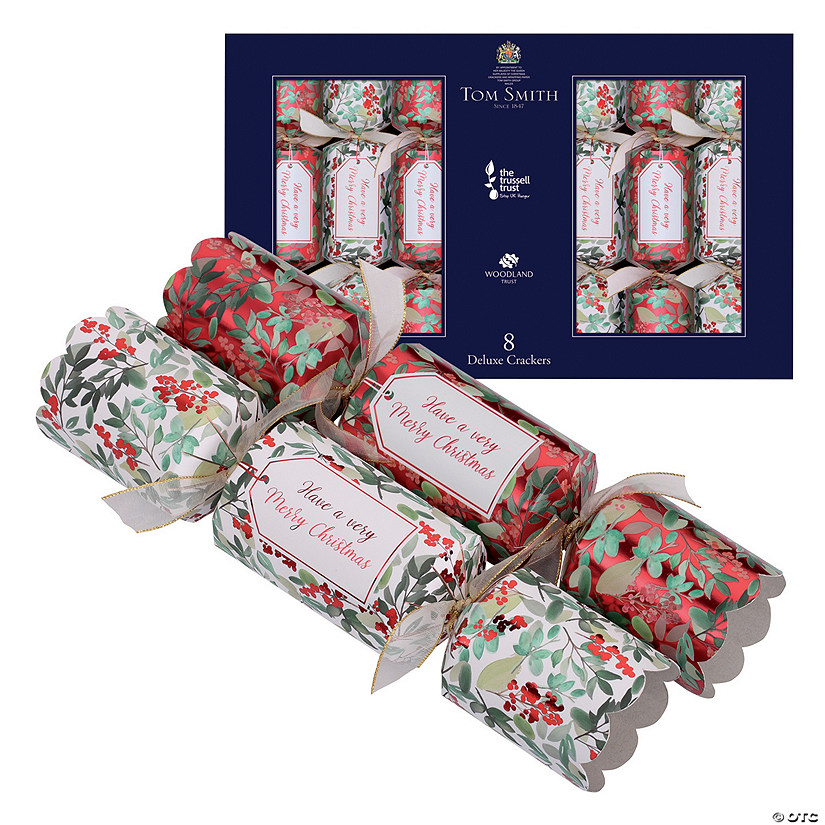 Red &amp; White Traditional Deluxe Christmas Party Crackers - 8 Pc. Image