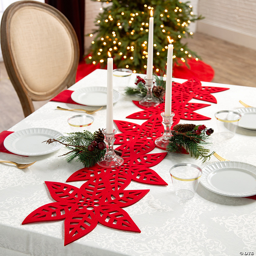 Red Felt Poinsettia Table Runner Image