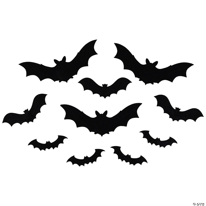 Set of 10 Black Halloween Posable Felt Bats Image