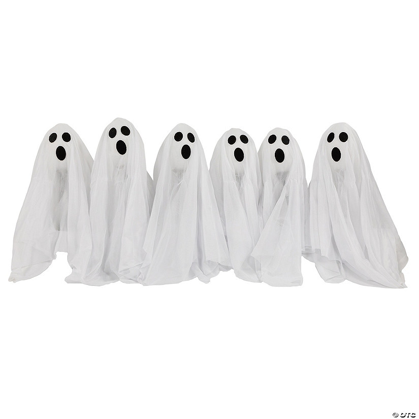 Set of 6 LED Lighted White Ghost Halloween Outdoor Pathway Markers 30&quot; Image