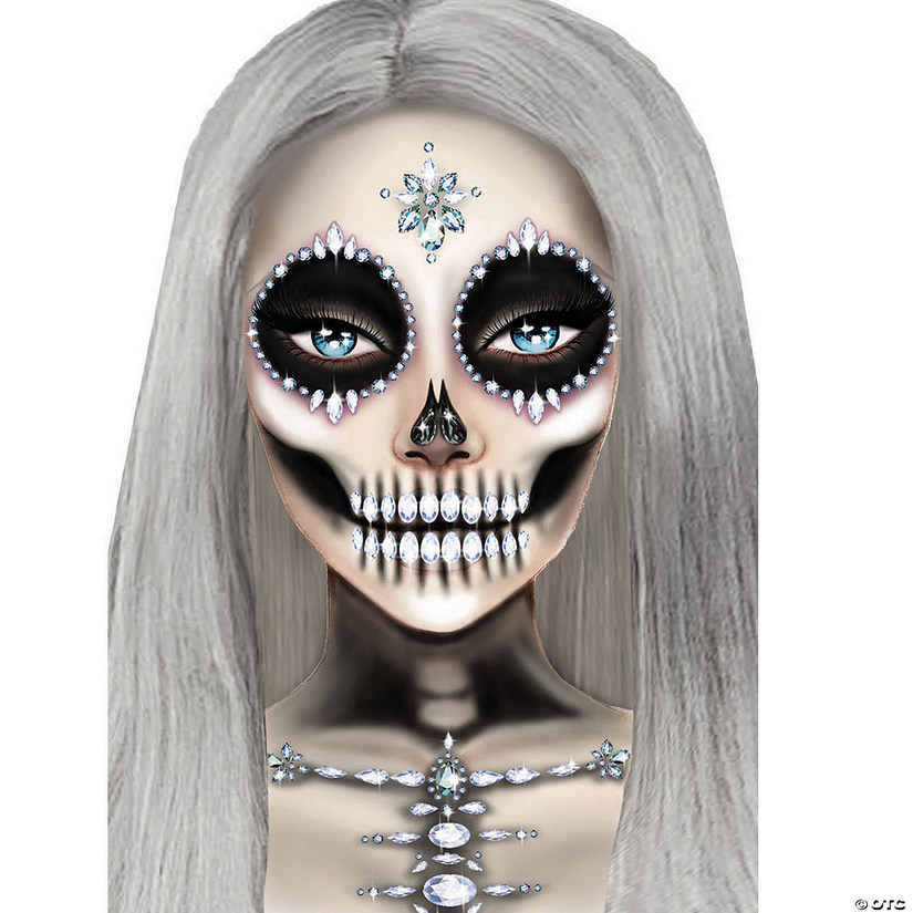 Skeleton Jeweled Face & Chest Sticker Image