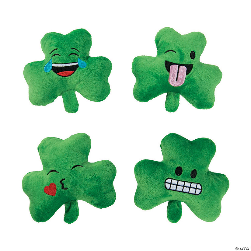 St. Patrick&#8217;s Day Green Stuffed Emoji Shamrocks - 12 Pc. Image