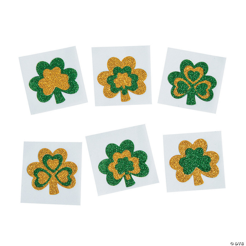 St. Patrick's Day Glitter Shamrock Tattoo Stickers - 12 Pc. Image