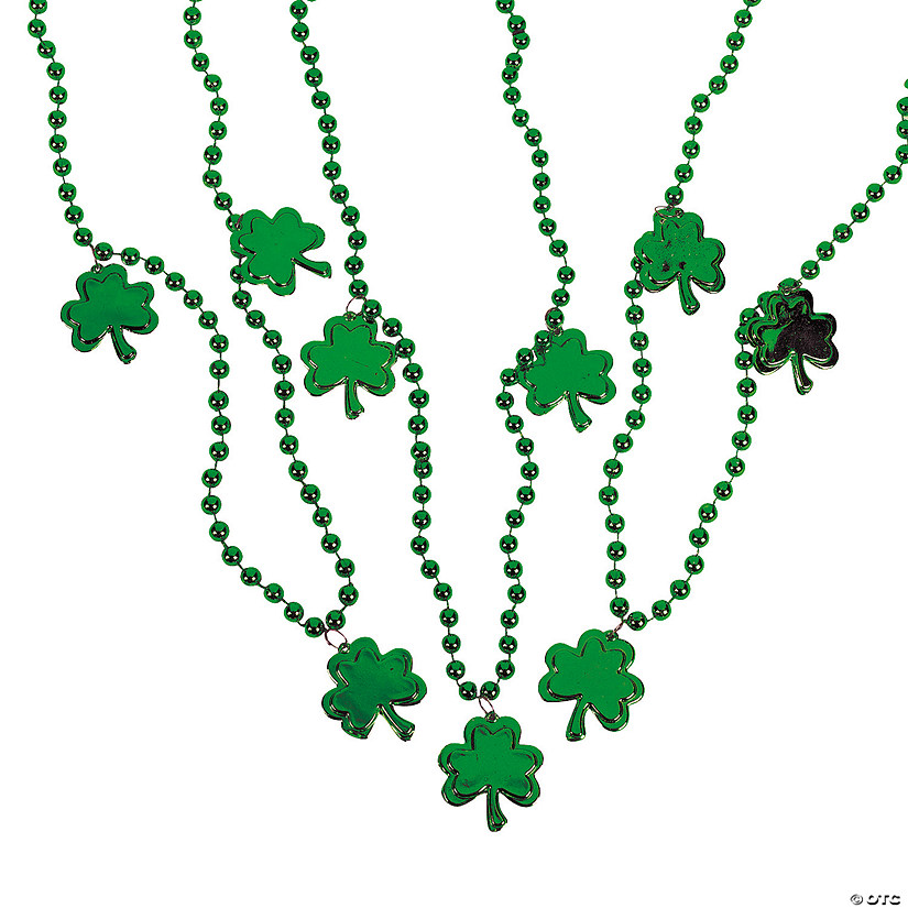 St. Patrick's Day Metallic Bead Necklaces with Shamrocks - 24 Pc. Image