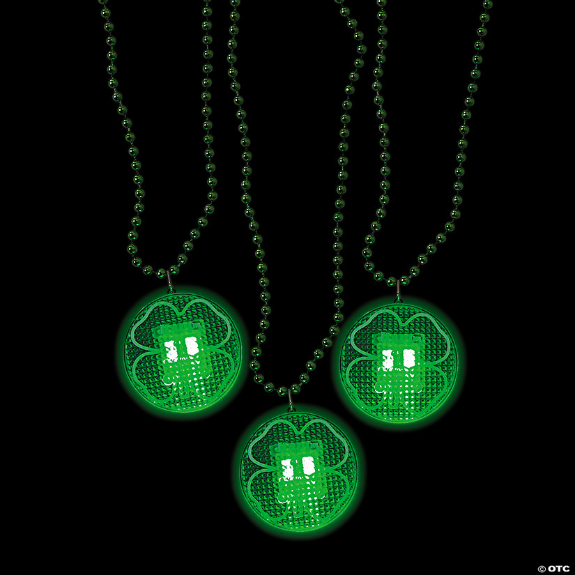 St. Patrick's Day Shamrock Light-Up Necklaces - 12 Pc. Image