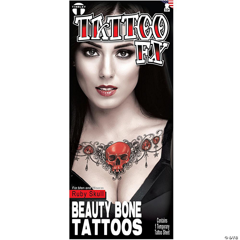 Tinsley Transfers Beauty Bone Ruby Skull Temporary Tattoo Image
