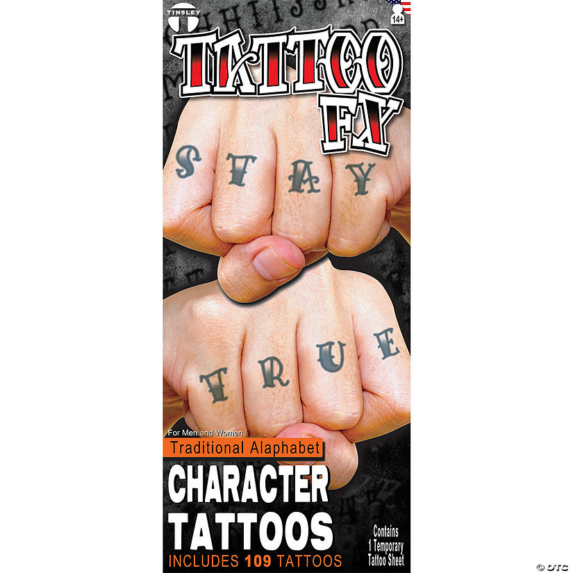 Tinsley Transfers Character Knuckle Traditional Alphabet Temporary Tattoos Image