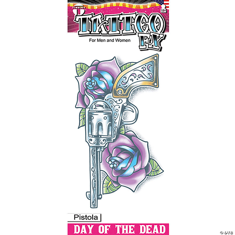 Tinsley Transfers Day of the Dead Pistola Temporary Tattoo Image