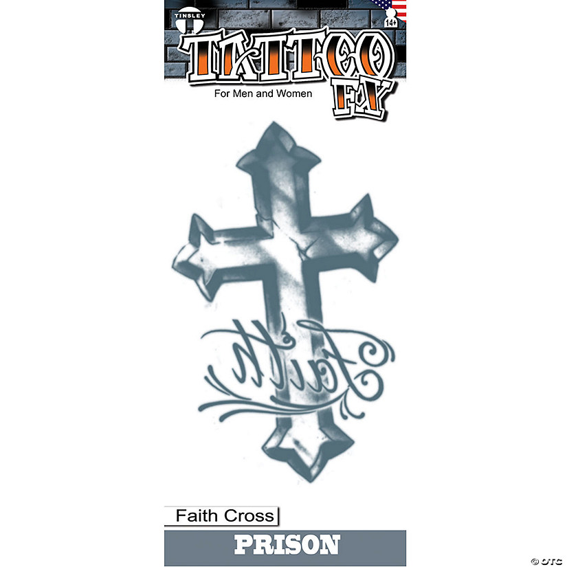 Tinsley Transfers Prison Faith Cross Temporary Tattoo Image