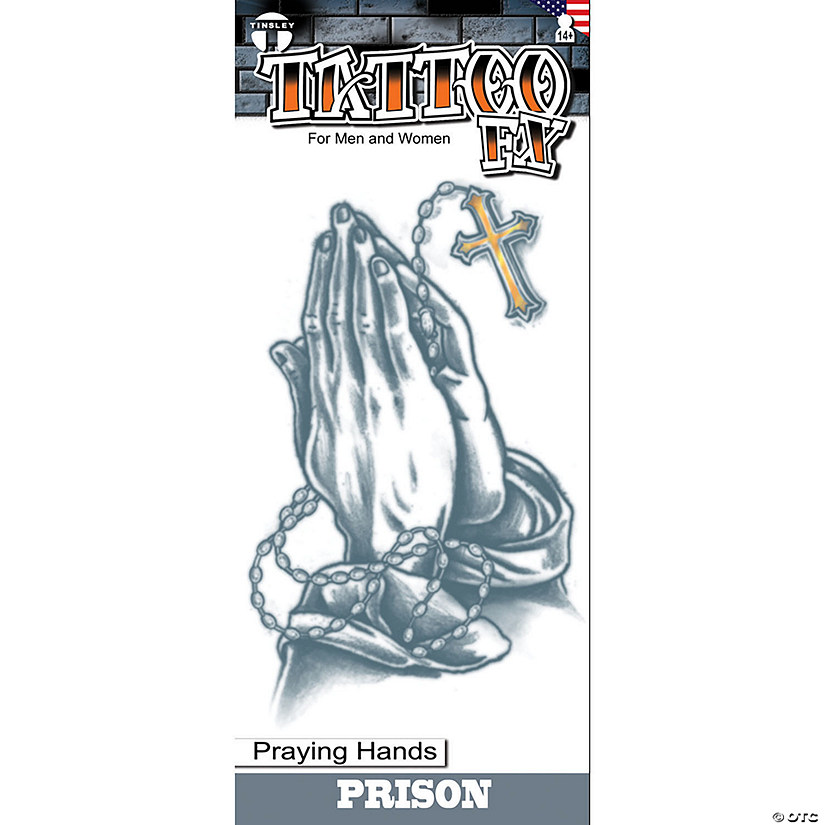 Tinsley Transfers Prison Praying Hands Temporary Tattoo Image
