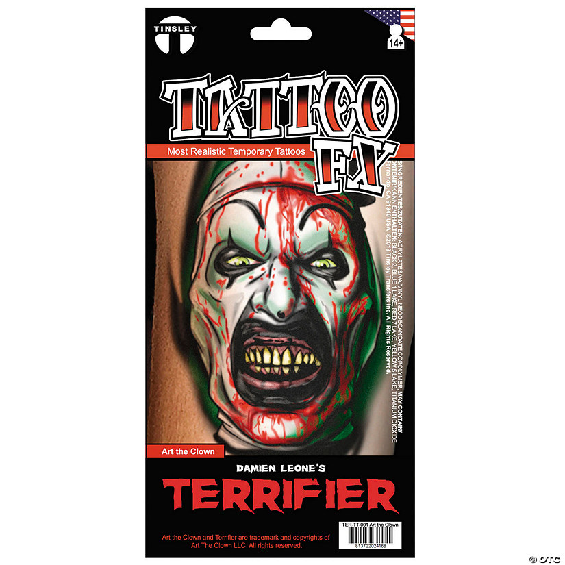 Tinsley Transfers Terrifier 3&amp;#8482; Art the Clown Temporary Tattoo Image