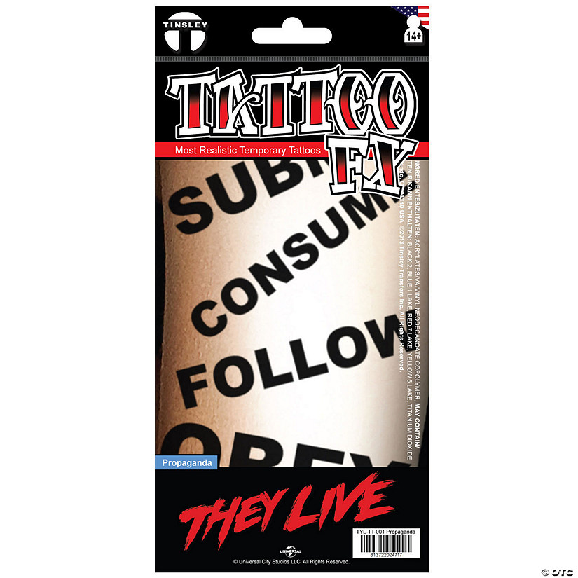 Tinsley Transfers They Live&amp;#8482; Propaganda Temporary Tattoo Image