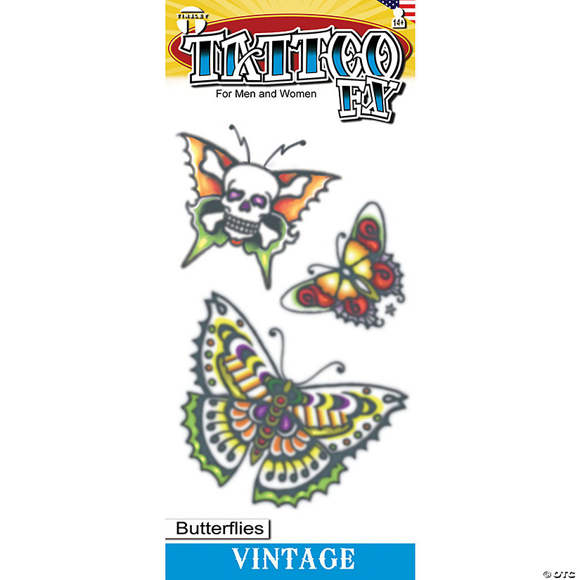 Tinsley Transfers Vintage 1960 Butterflies Temporary Tattoo Image
