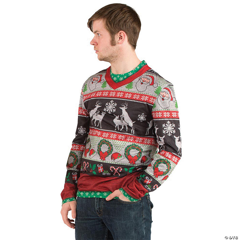 Ugly Christmas Sweater Frisky Deer T-Shirt Costume for Adults Image