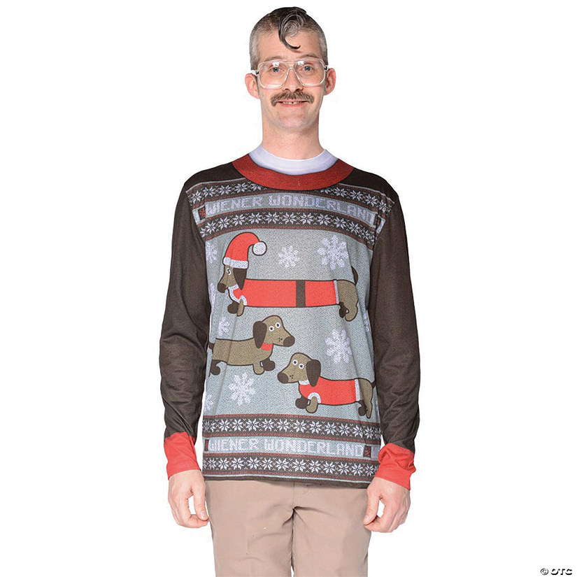 Ugly Christmas Sweater Wiener Wonderland Men's T-Shirt Costume - Medium Image