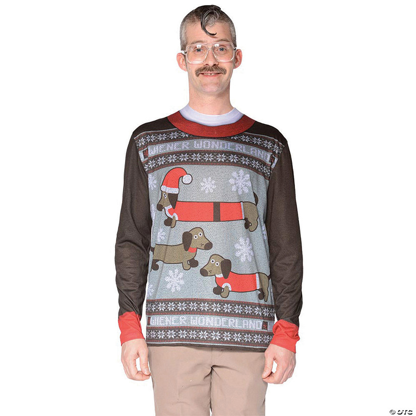 Ugly Christmas Sweater Wiener Wonderland Men's T-Shirt Costume Image