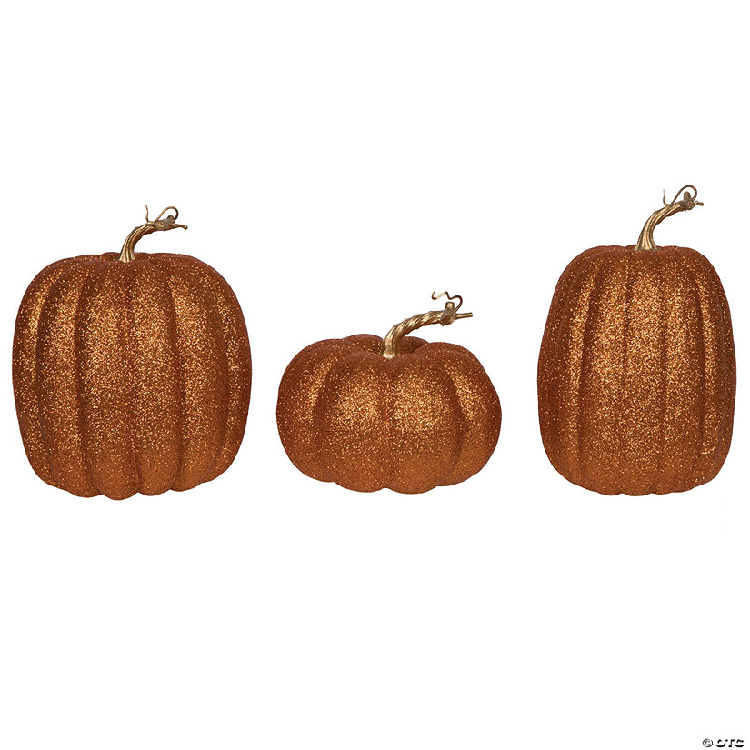 Vickerman 8" Orange Pumpkins Assorted Set of 3. Image
