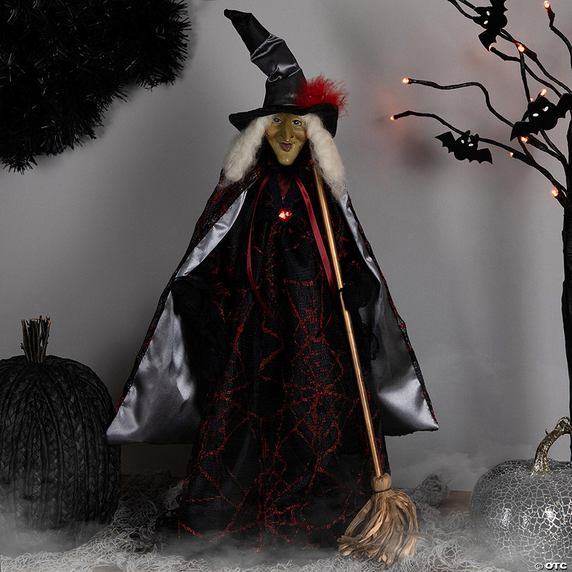 Victorian Style Witch with Broom Halloween Figure - 18" Image