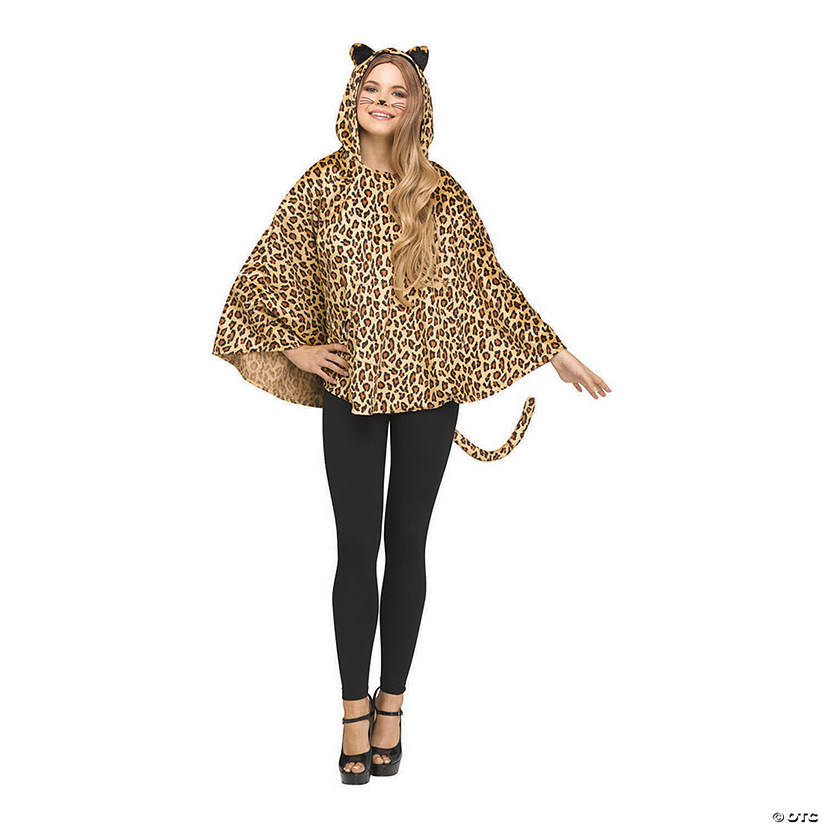 Woman's Hooded Leopard Poncho Costume Image