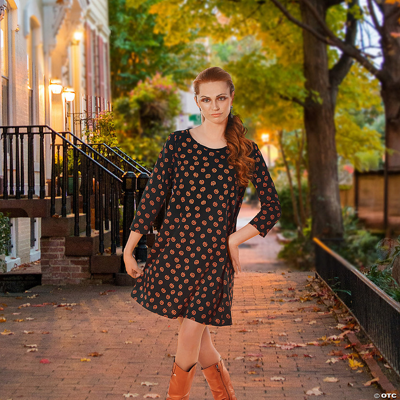 Woman's Pumpkin Printed Adult Halloween Costume - Medium Image