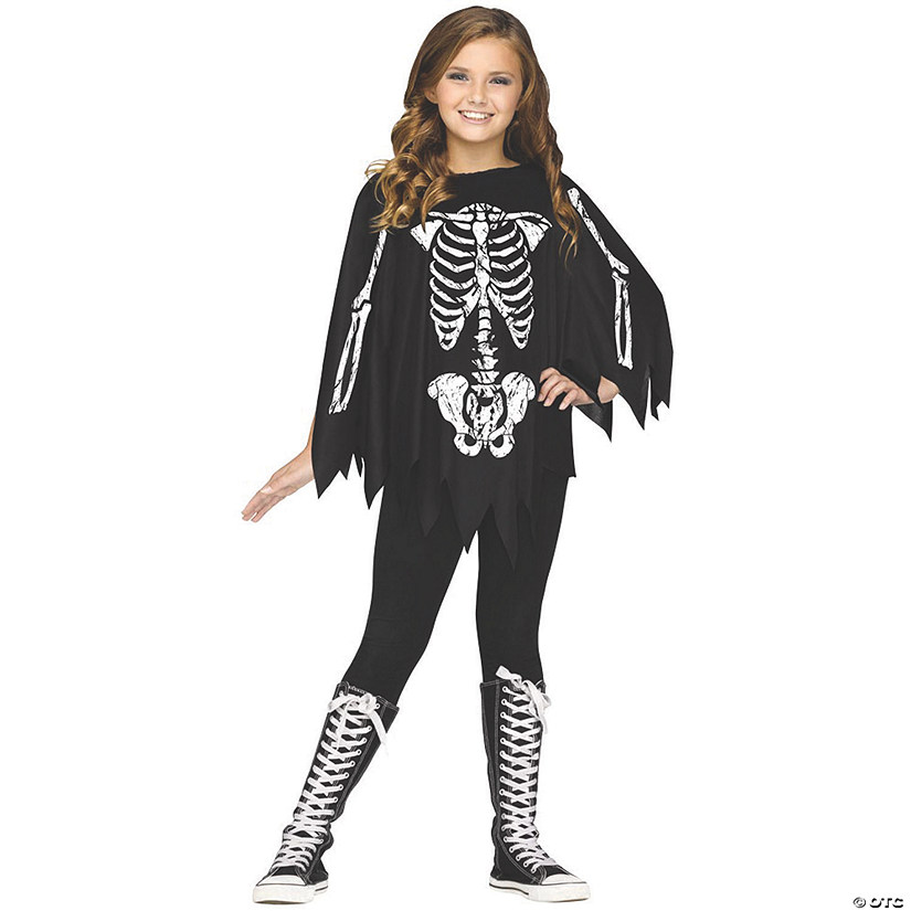 Women&#8217;s & Girl&#8217;s Skeleton Poncho Costume Image