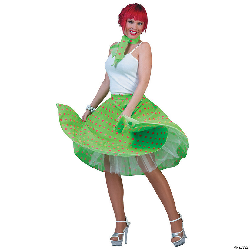 Women&#8217;s Green & Pink Sock Hop Skirt Costume - Medium Image