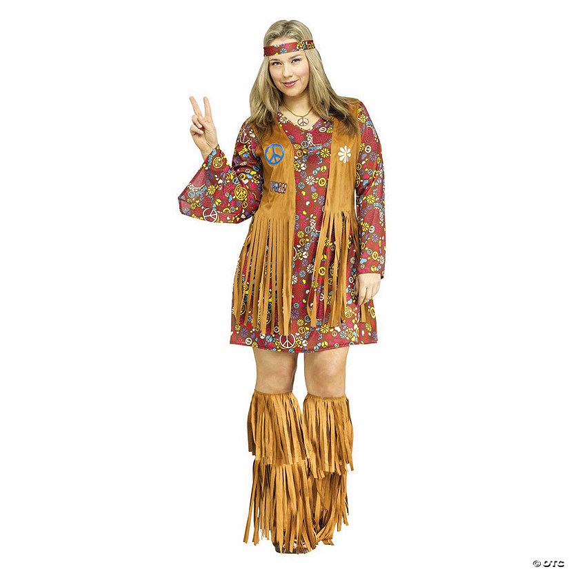 Women&#8217;s Multicolor Peace & Love Hippie Costume - Plus Size 16W-20W Image