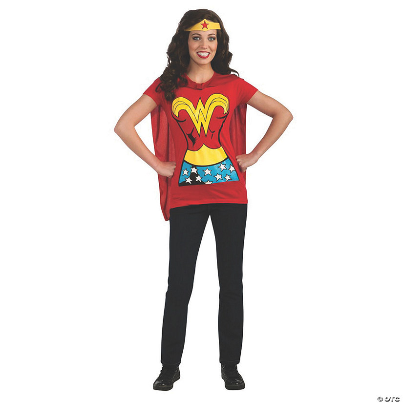 Women&#8217;s Wonder Woman&#8482; Shirt Costume with Cape - Medium Image
