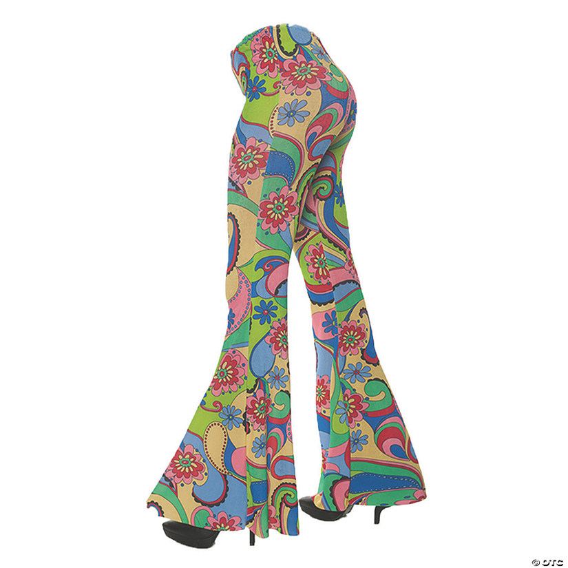 Women's 70's Flower Bell Bottom Pants - Extra Large Image