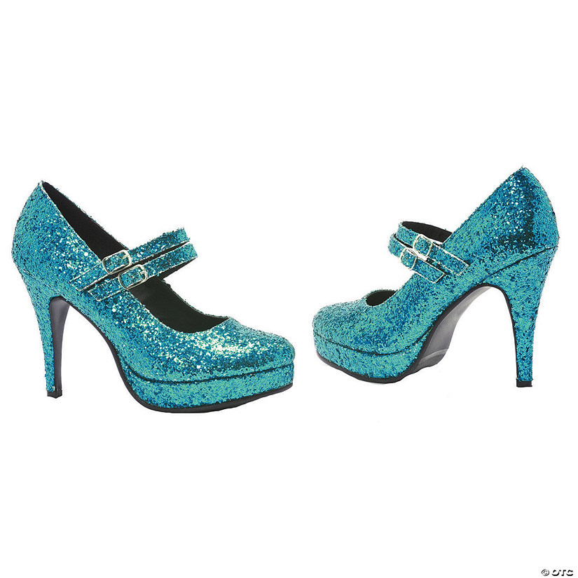 Women's Blue Glitter Mary Jane Shoes Halloween Express